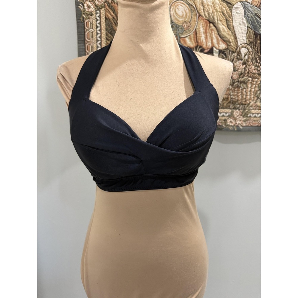 Bikini Swim Top Womens Medium Black Halter Padded Lined Adjustable Tie Back